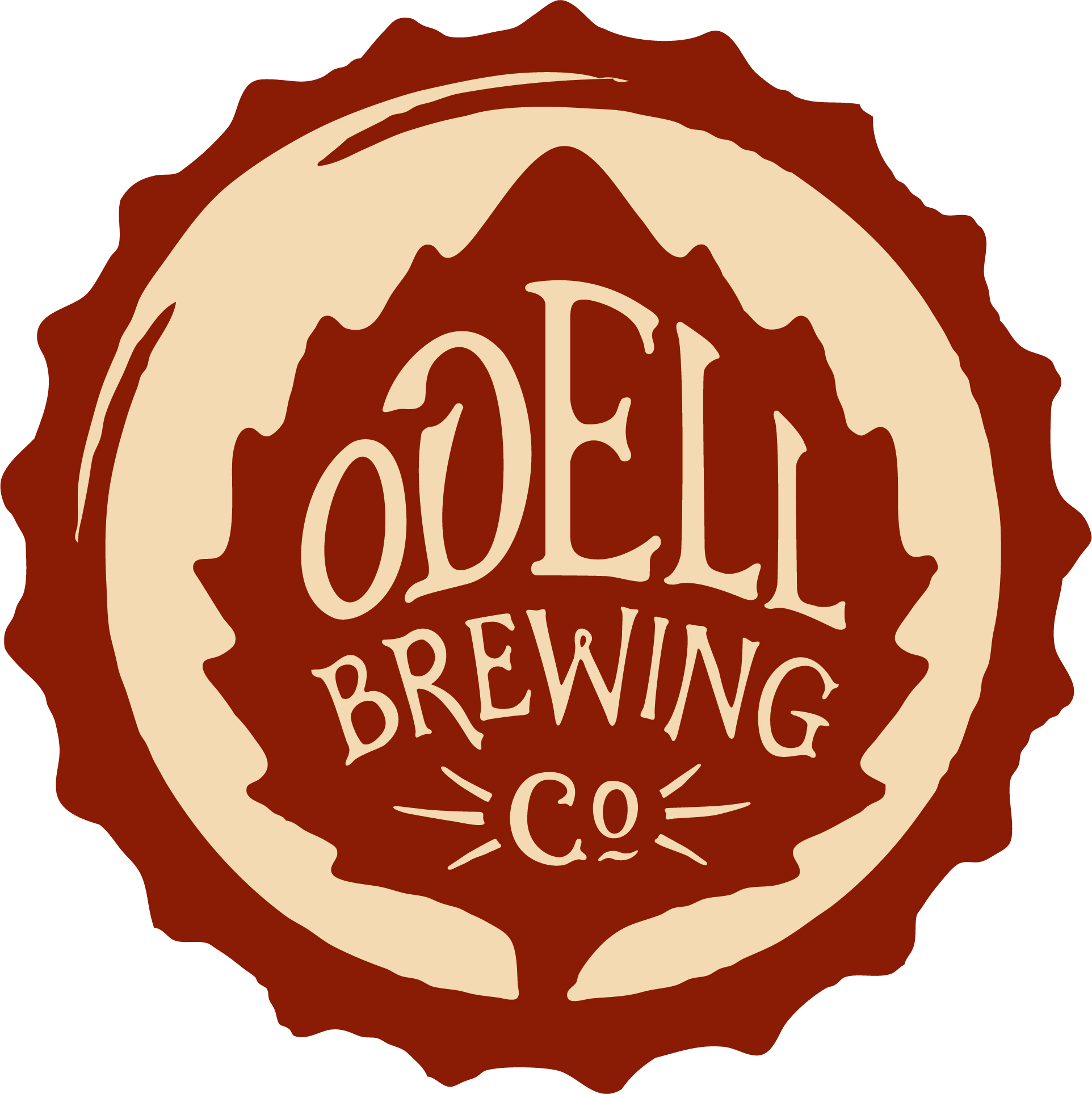 Odell Brewing Company logo, which is shaped like a bottle cap with a leaf or tree in the middle