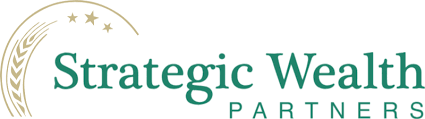 Strategic Wealth Partners logo with a half circle line wrapped around the words with a laurel and stars inside it.